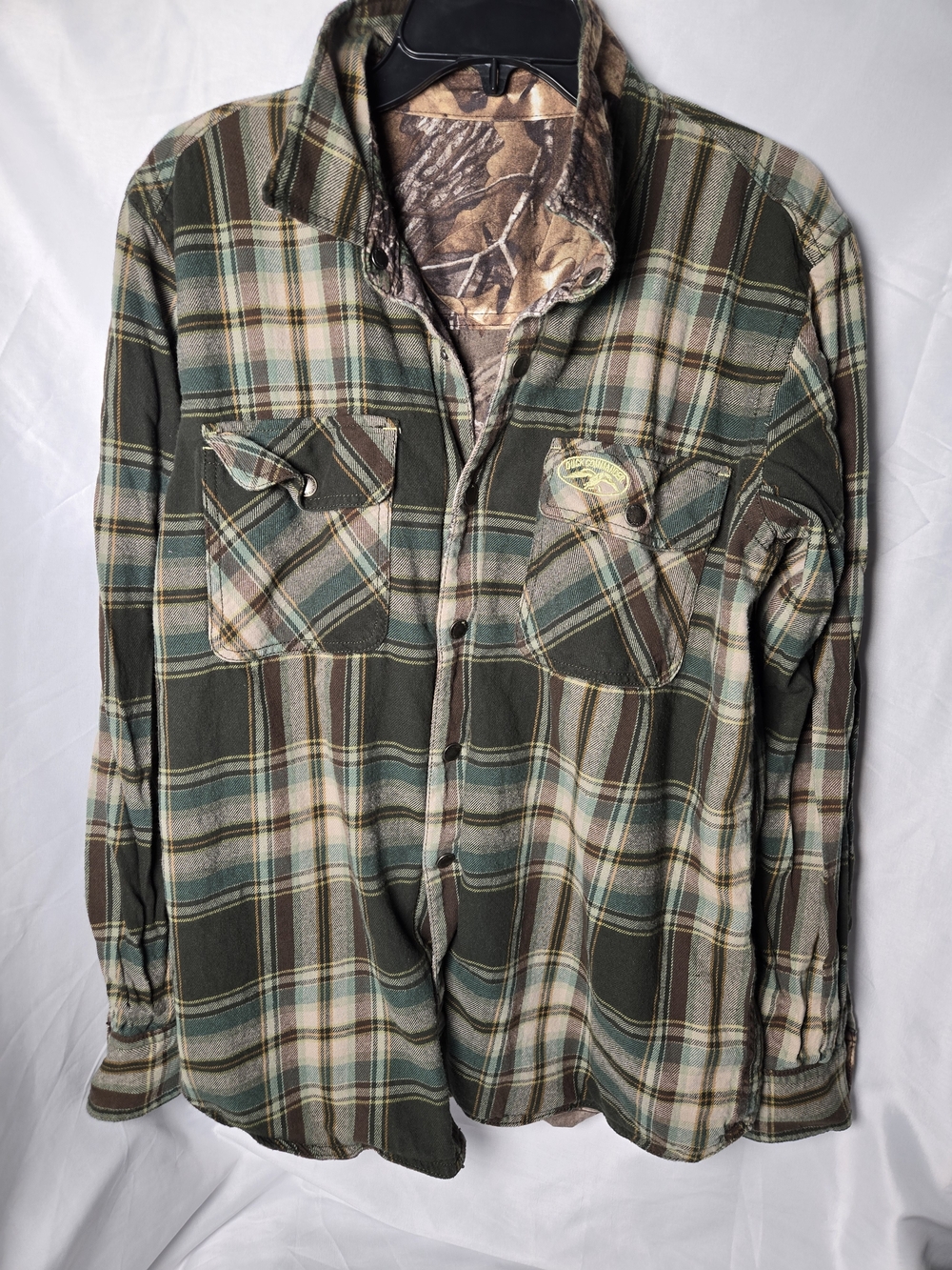 Duck Commander Men's L Regular Reversible Plaid Camo  Shirt